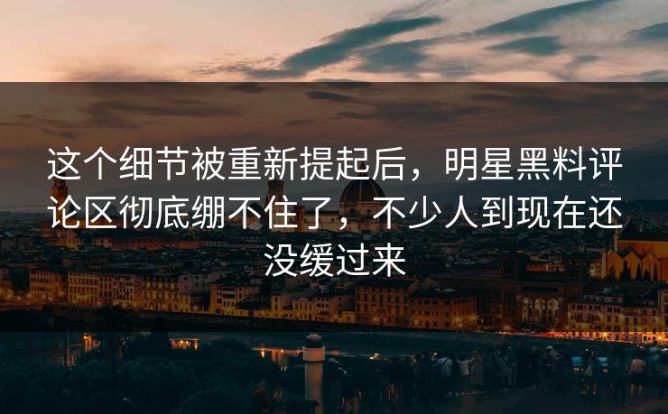 这个细节被重新提起后，明星黑料评论区彻底绷不住了，不少人到现在还没缓过来